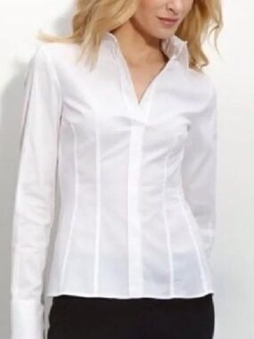 NWT Boss Hugo Boss Bashina Button Down Blouse Dress Shirt White 6P